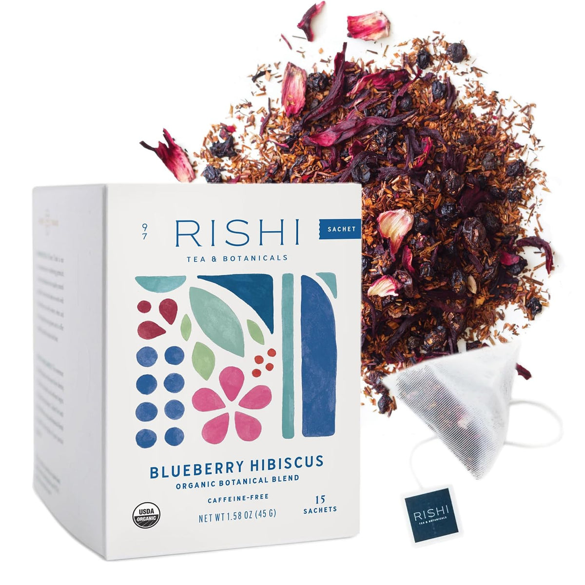 Rishi Tea Blueberry Hibiscus Organic Herbal Tea Bags, Caffeine Free, 15ct