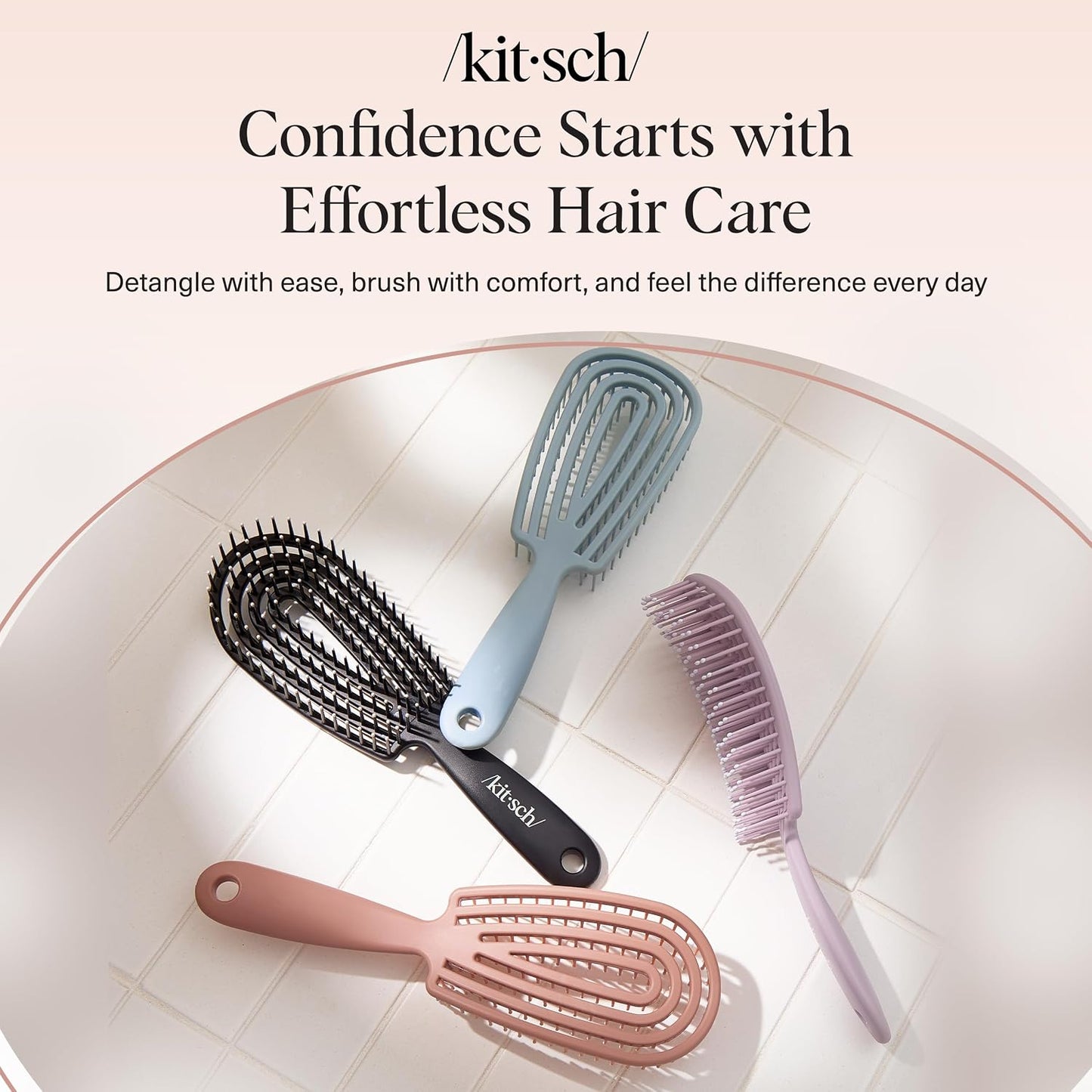 Kitsch Hair Brush Detangler – Flexi Flow Hair Brush for Women, Men & Kids | Detangling Brushes for Curly Hair with Bendable Frame, Bounce Curl Defining Brush for Wet or Dry Strands - Soft Violet
