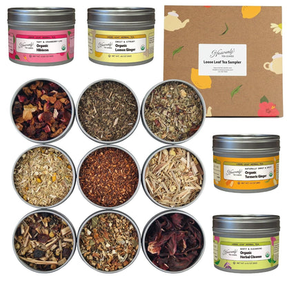 Heavenly Tea Leaves Organic Herbal Tea Sampler, 9 Loose Leaf Decaf Teas