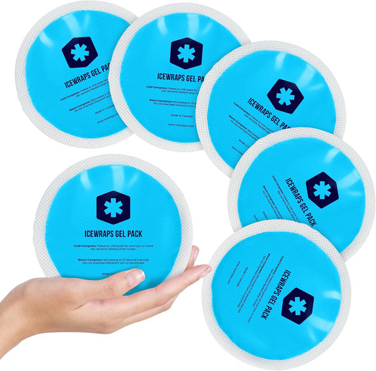 ICEWRAPS 4 inches Round Reusable Ice Packs with Cloth Backing, 5-Pack Blue