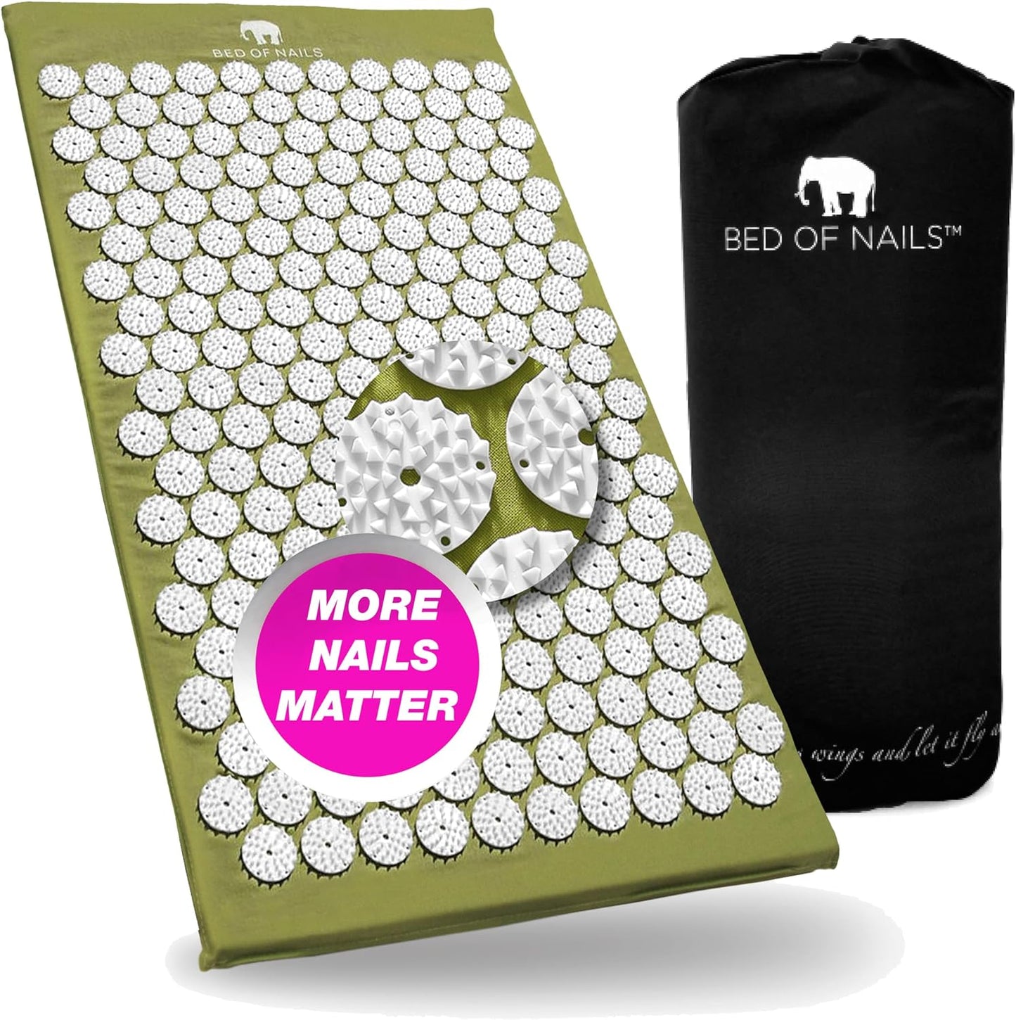 Bed of Nails Mat and Pillow Set – Original Bon Acupressure Design with 10962 Precision Nails, Mat: 28.5 x 16.5 x 1", Pillow: 14.5 x 6 x 4", Green