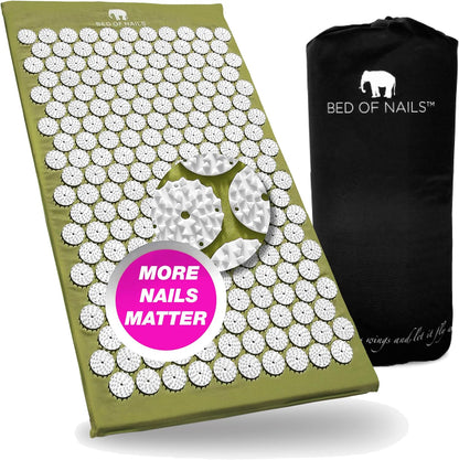 Bed of Nails Mat and Pillow Set – Original Bon Acupressure Design with 10962 Precision Nails, Mat: 28.5 x 16.5 x 1", Pillow: 14.5 x 6 x 4", Green