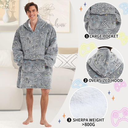 Mewkou Wearable Blanket Hoodie for Adult,Oversized Sherpa Fleece Blanket Hoodie for Women Men,Grey