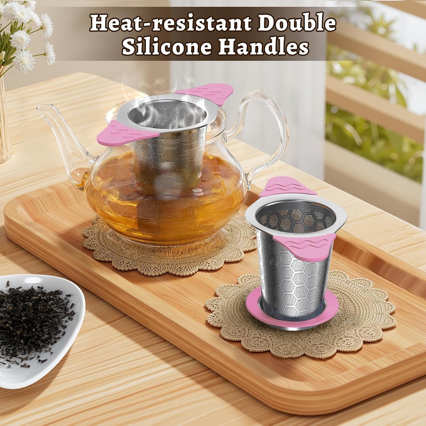 Tea Infuser for Loose Leaf Tea,Stainless Steel Tea Infuser with Heat Proof Silicone Handles,Extra Fine Mesh Tea Strainers Filter Fine Tea Leaves Effectively,Fits TeaPots/Mugs