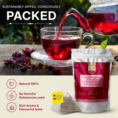 Sweet Hibiscus Cinnamon Green Tea 200gm, Natural Herbal Infusion, 100 Bags