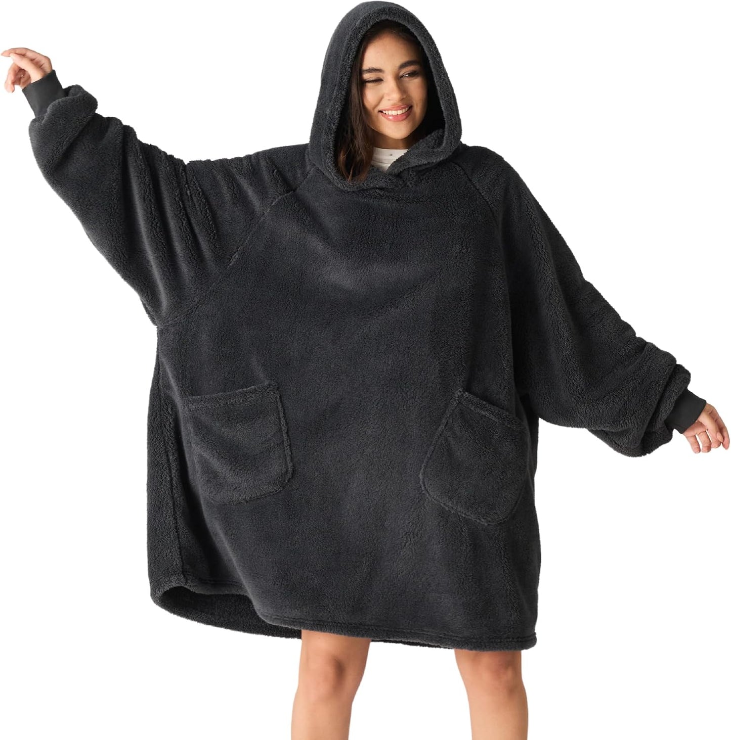 Bedsure Wearable Blanket Hoodies, Blanket Hoodie as Mothers Day Birthday Gifts for Mom Women, Warm Cozy Soft Sweatshirt Hooded Blankets for Women Men Adults, Grey, Standard