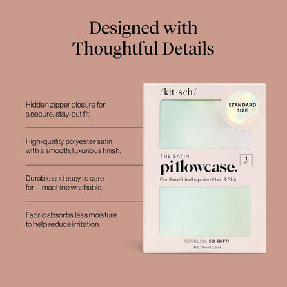 Kitsch Satin Pillowcase with Zipper for Hair & Skin - Softer Than Silk Pillow Cases, Smooth Cooling Satin Pillow Case, Wrinkle-Free, Machine Washable - Pillow Cases Standard Size (19x26) - Blush