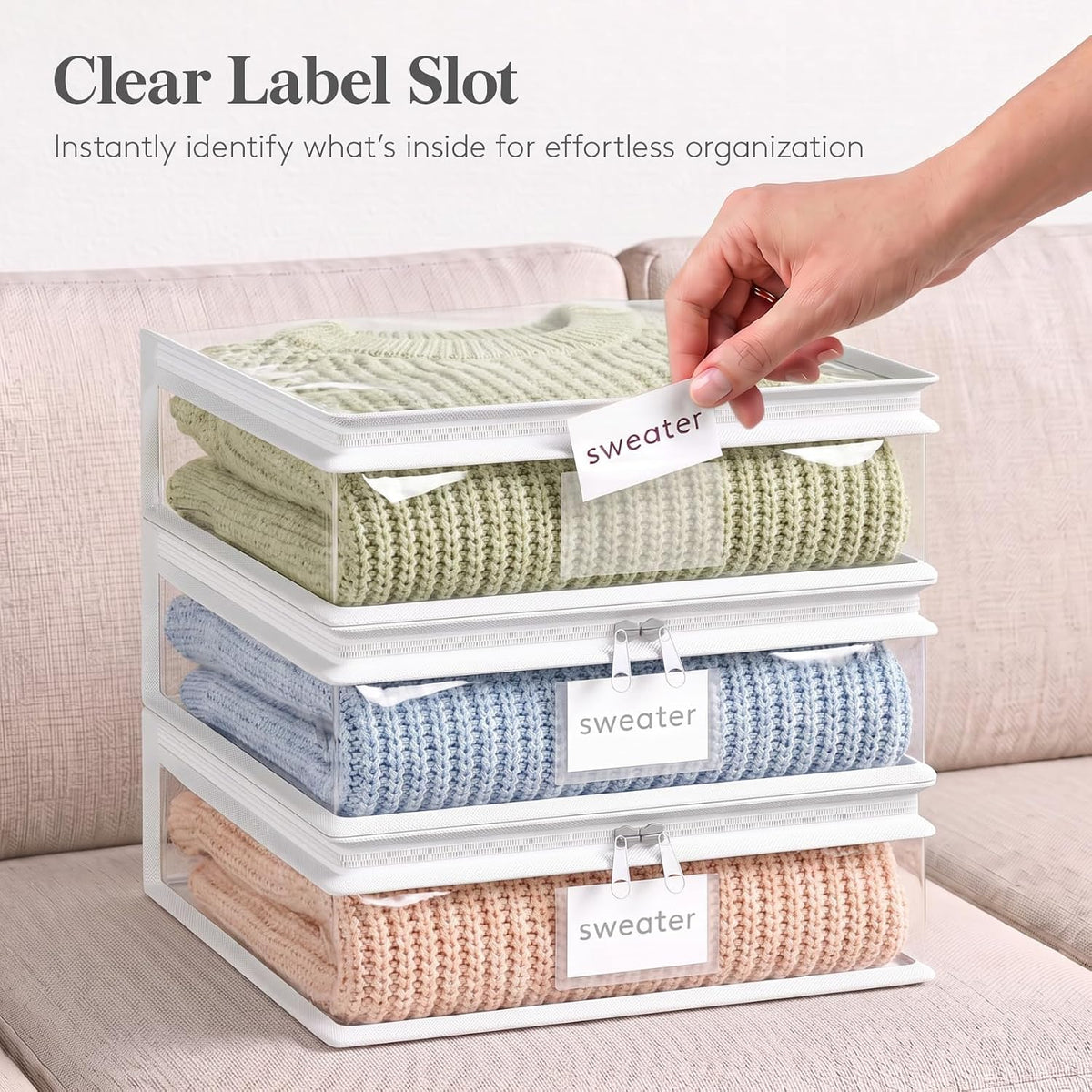 Lifewit Clear Zippered Storage Bags, Plastic Sweater Storage Bags Clothing Organizer for Blankets Linen Sweater Bed Sheet Quilt Clothes (15.7 x 13.8 x 3.9 Inch)