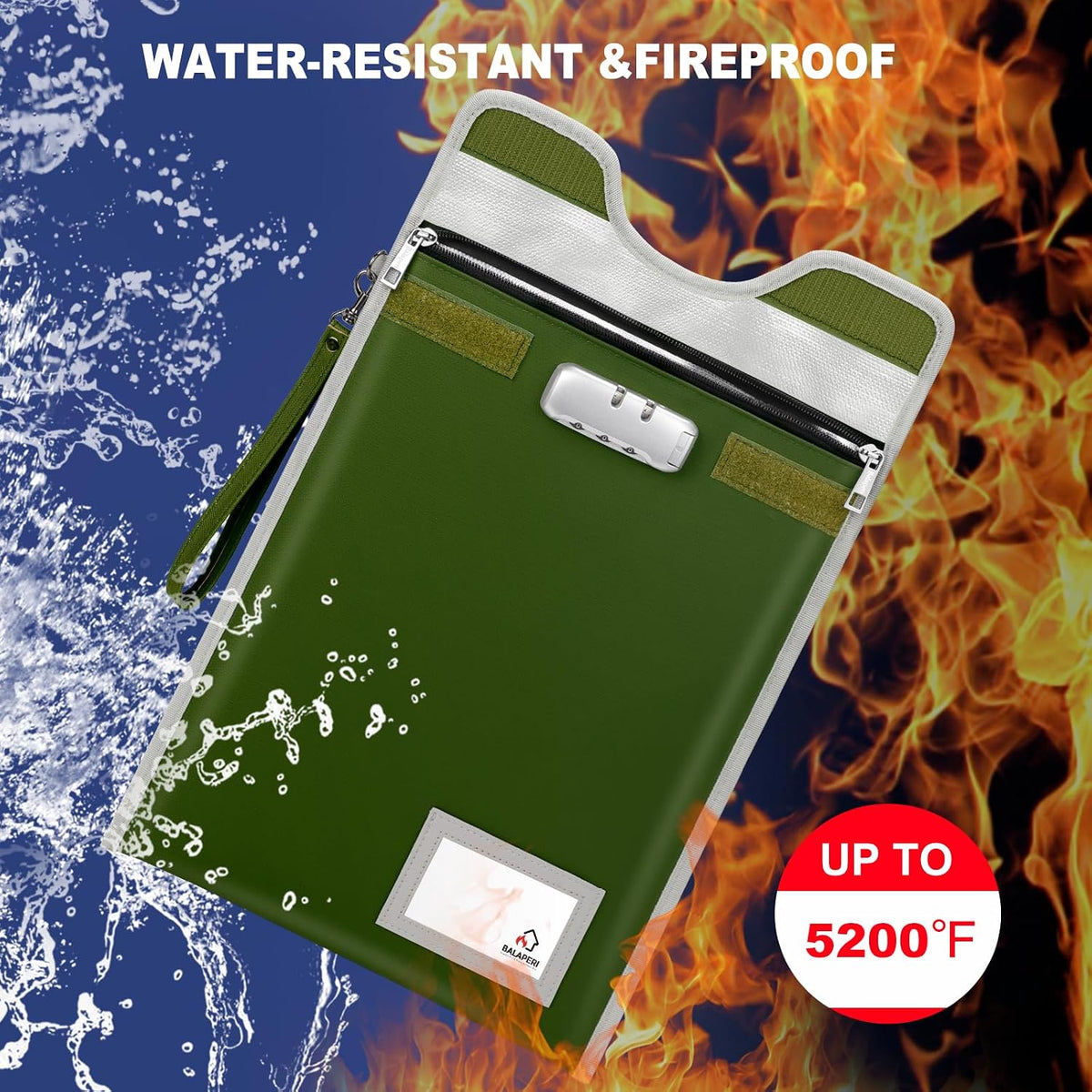 Fireproof Document Bag with Lock (5200℉), 15”x 11”Fireproof Money Bag, Waterproof Zipper Pouch for A4 A5 Legal Letter Size Document, Tablet, Valuables, Jewelry, Cash and Passport