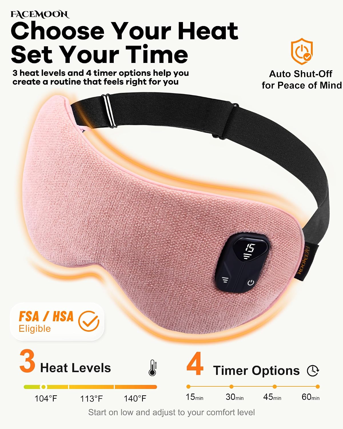 Cordless Heated Eye Mask for Dry, Tired Eyes, Hot Compress with Flaxseed Nose Bridge for Better Blackout & Focused Warmth, Rechargeable Warm 3 Heat Levels, 4 Timers, No Microwave Needed, Pink
