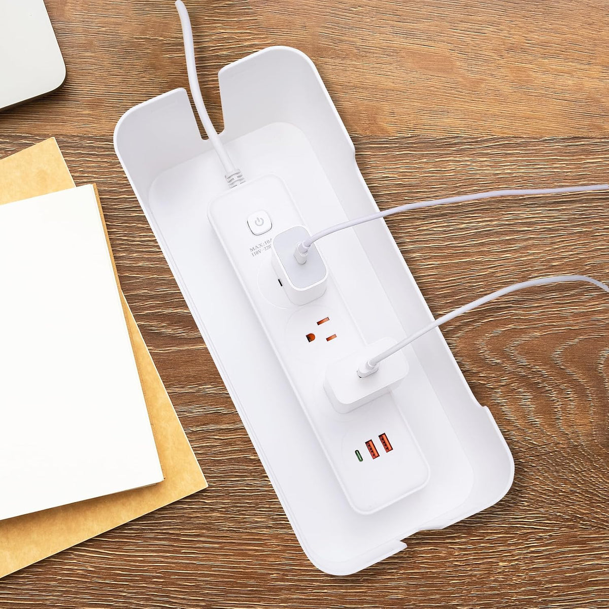 Eichzer Cable Management Box with Lid, Three Entry/Exit Slots, White