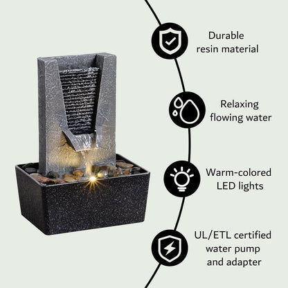 Tabletop Water Fountain Indoor Desktop Waterfall with Warm LED Light