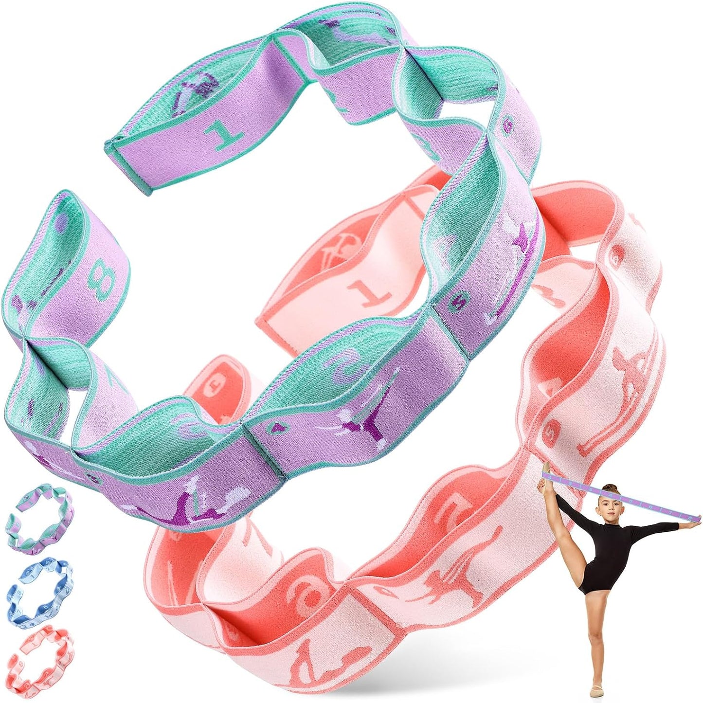 Stretch Strap for Kids Elastic Gymnastic Stretching Ballet Dance Band with 8 Loops Adjustable Exercise Training Resistance Strap for Children Stuff Pilates Latin Yoga Equipment