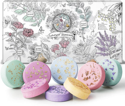 Shower Steamers Aromatherapy Stocking Stuffers 8 Scents, Christmas Gifts for Women Elegant Packaging Birthdays Gifts for Mom, Natural Essential Oil Home Spa Self Care & Relaxing Lavender
