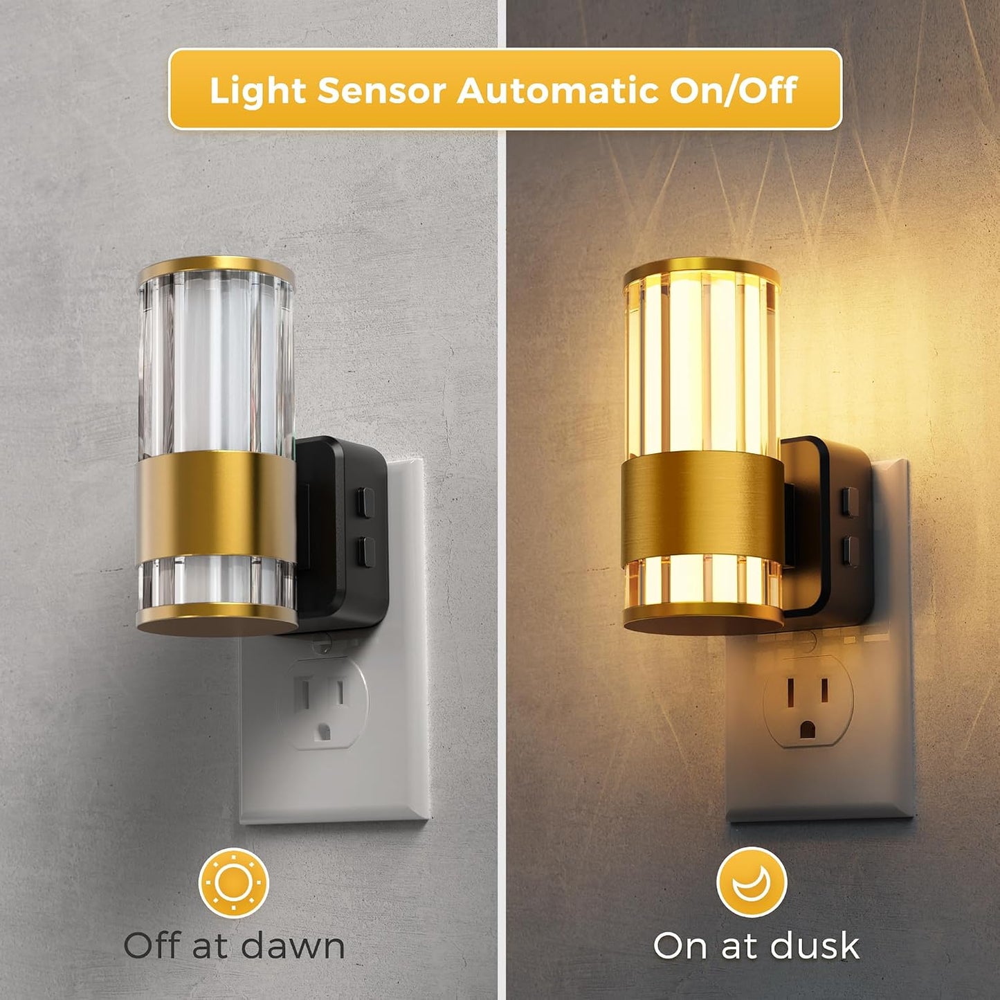 L LOHAS LED Night Light, Dimmable Night Lights Plug into Wall, Automatic Night Lights Plug in with Auto Light Sensor,Adjustable Brightness Amber LED Night Light, for Bedroom Hallway Home Decor