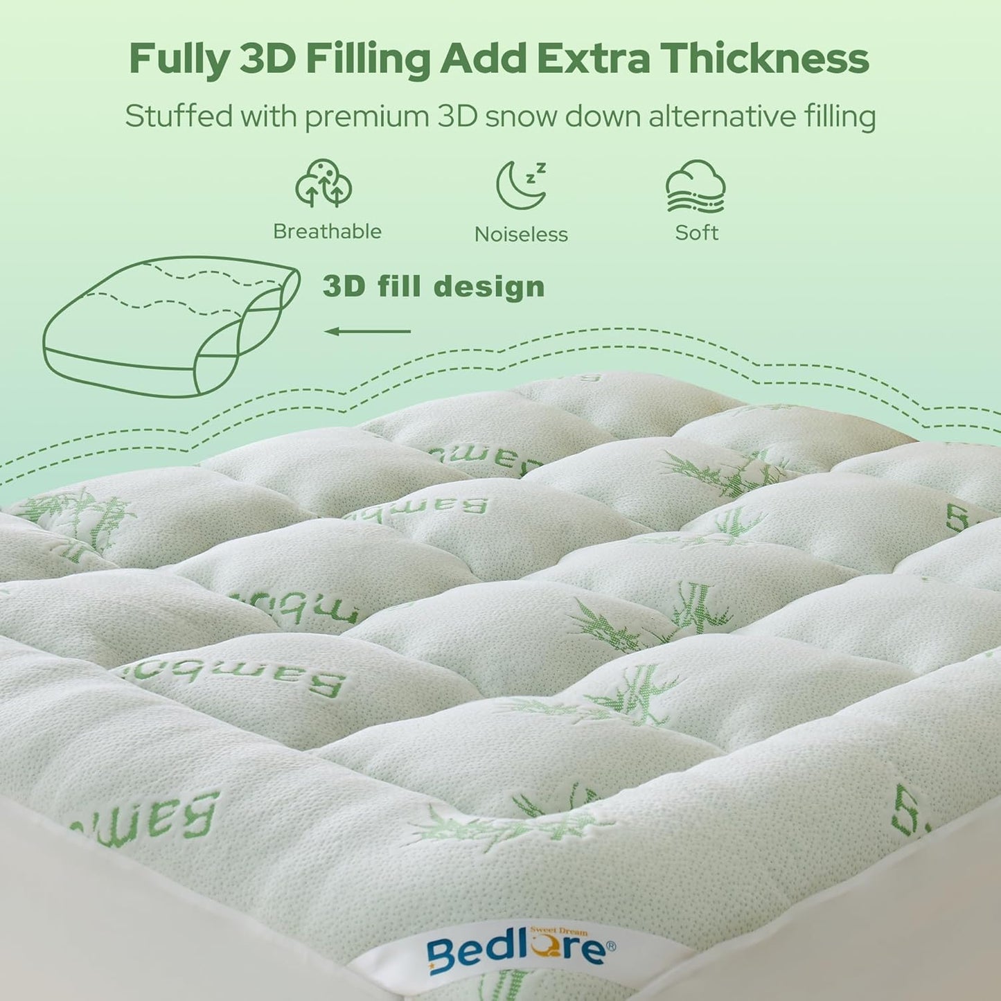 BEDLORE King Mattress Topper Viscose Derived from Bamboo, Thick Pillow Top Mattress Pad with Stretchable Pockets for 6"-18" Mattress, Soft Breathable Mattress Topper for Back Pain Relief(Dark Gray)