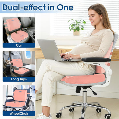CloudBliss Ergonomic Seat Cushion & Lumbar Support Pillow Set, Black,Large
