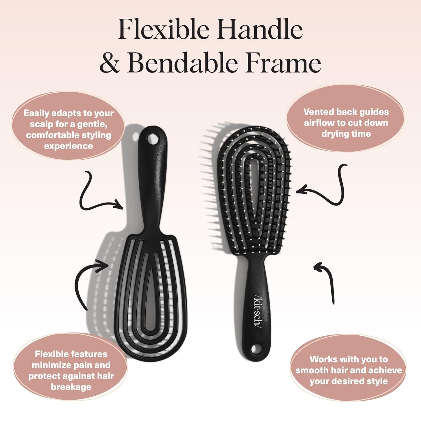 Kitsch Hair Brush Detangler – Flexi Flow Hair Brush for Women, Men & Kids | Detangling Brushes for Curly Hair with Bendable Frame, Bounce Curl Defining Brush for Wet or Dry Strands - Soft Violet