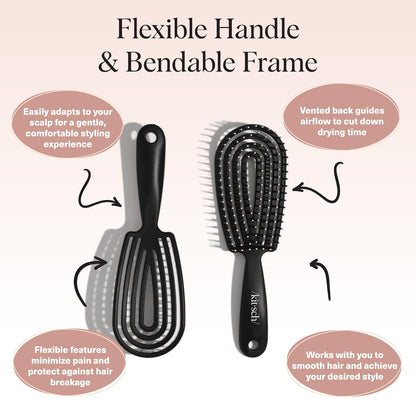 Kitsch Hair Brush Detangler – Flexi Flow Hair Brush for Women, Men & Kids | Detangling Brushes for Curly Hair with Bendable Frame, Bounce Curl Defining Brush for Wet or Dry Strands - Soft Violet