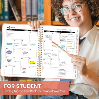 Planner 2026-2027 for Women & Men, Academic Monthly and Weekly Calendar Planner, Jul 2026 - Jun 2027, A5 (6.3" x 8.5"), Teacher Student Planning Book with Tabs, Ideal for Office School Supplies - Pink