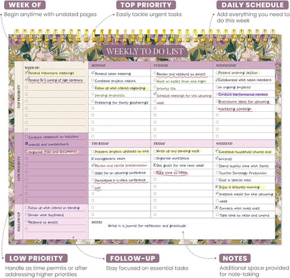 Weekly To Do List Notepad with 52 Undated Sheets（8.5"×11"）- Undated Weekly Planner Notepad for Office Desk Accessories and Supplies - Sunshine Petal