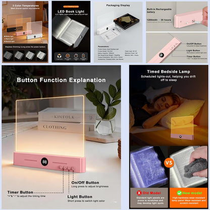 XL LED Flat Book Light for Reading at Night in Bed, Matte Pink