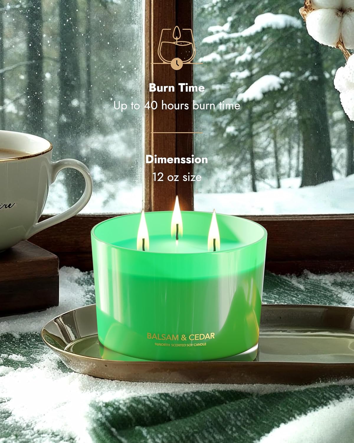 96NORTH Luxury Vanilla Soy Candles | Large 3 Wick Jar Candle | Up to 50 Hours Burning Time | 100% Natural Soy Wax | Relaxing Aromatherapy Aesthetic Candle | Housewarming Gift for Men and Women