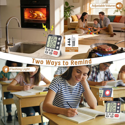 Digital Dual Kitchen Timer, 3-Channel Magnetic Countdown Timer for Cooking