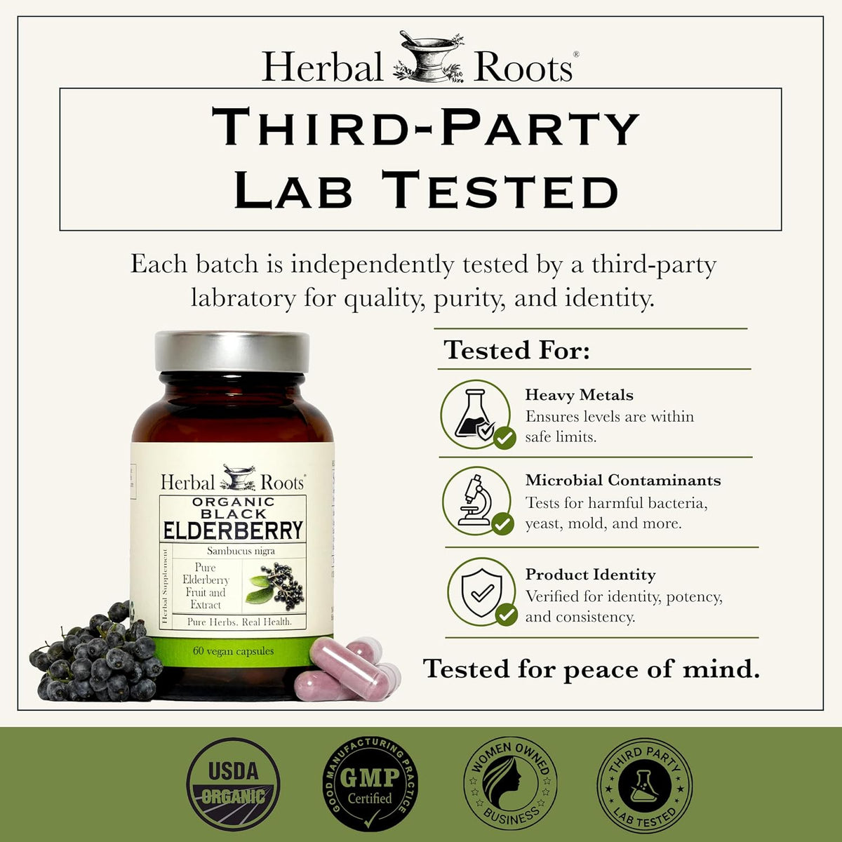 Herbal Roots Organic Black Elderberry Capsules - Max Strength - USDA Certified Organic - Immune Support - 60 Vegan Capsules