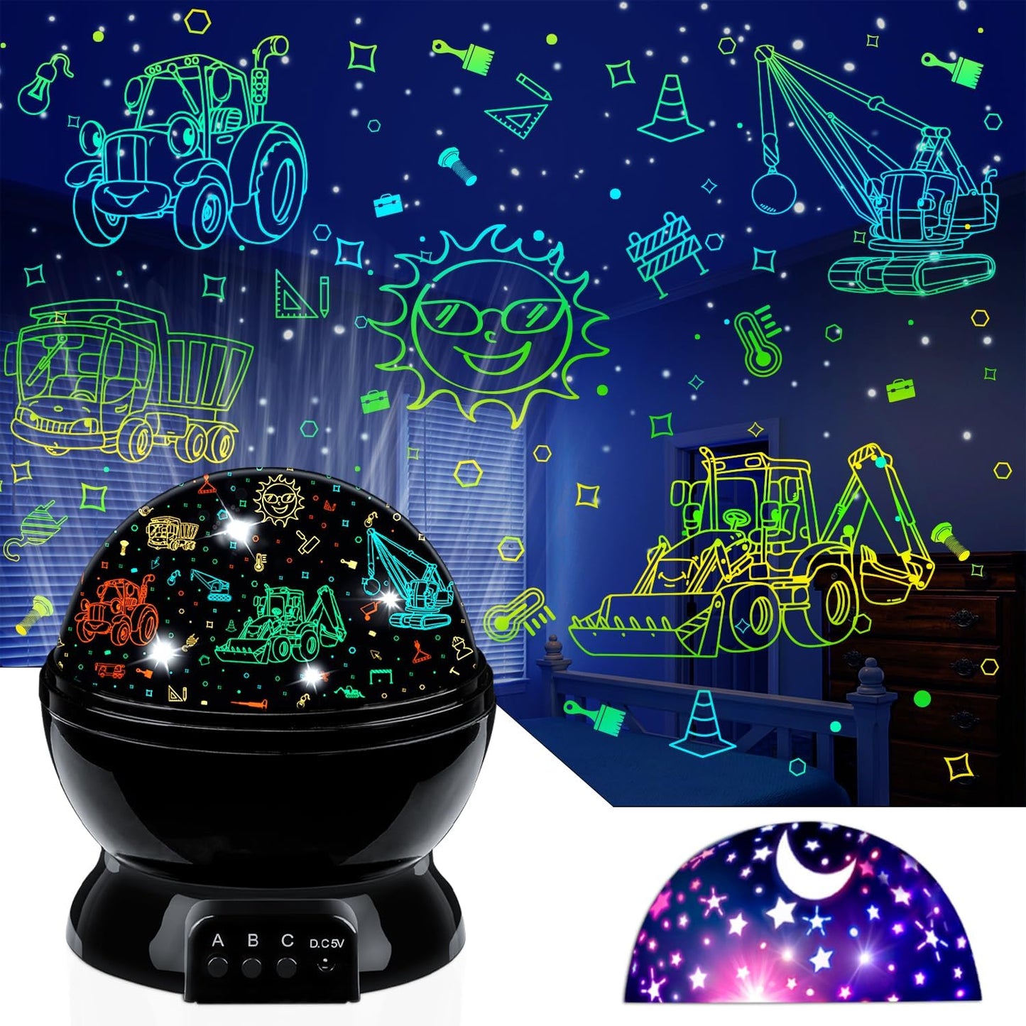 Kids Star Projector Night Light, Star Night Light Projector for Kids, Ceiling Stars Projection Lamp with Timer, 360° Rotating Night Light for Bedroom, Birthday Gift for 3 4 5 Year Old Girls Boys Black