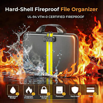 Fireproof Document Organizer with Lock, Semi-Rigid EVA Shell File Box with 13-Pocket Accordion Folder, Water-Resistant Storage for Important Documents, Passports & Certificates