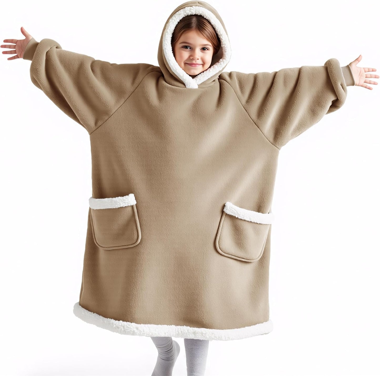 Bedsure Blanket Hoodie, Wearable Blanket Hoodie as Gifts for Mom, Birthday Gifts for Women Kids Teens Mother's Day Sherpa Sweatshirt, Grey, Standard