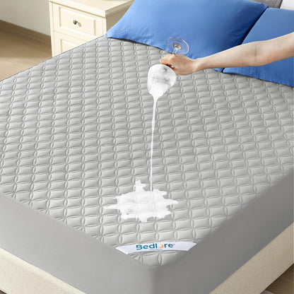 BEDLORE Waterproof Mattress Protector, Noiseless King Size Mattress Pad with Deep Pocket Fitted Up to 6-18 inches, Soft Breathable Dirt-Proof Bed Mattress Cover Washable for Bedroom, Hotel (Gray)