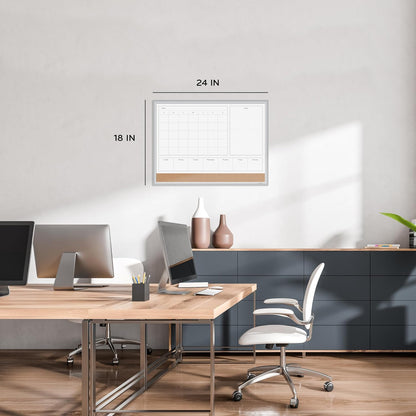 U Brands Magnetic Dry Erase 4-in-1 Calendar White Board, 24" x 18", Silver Aluminum Frame