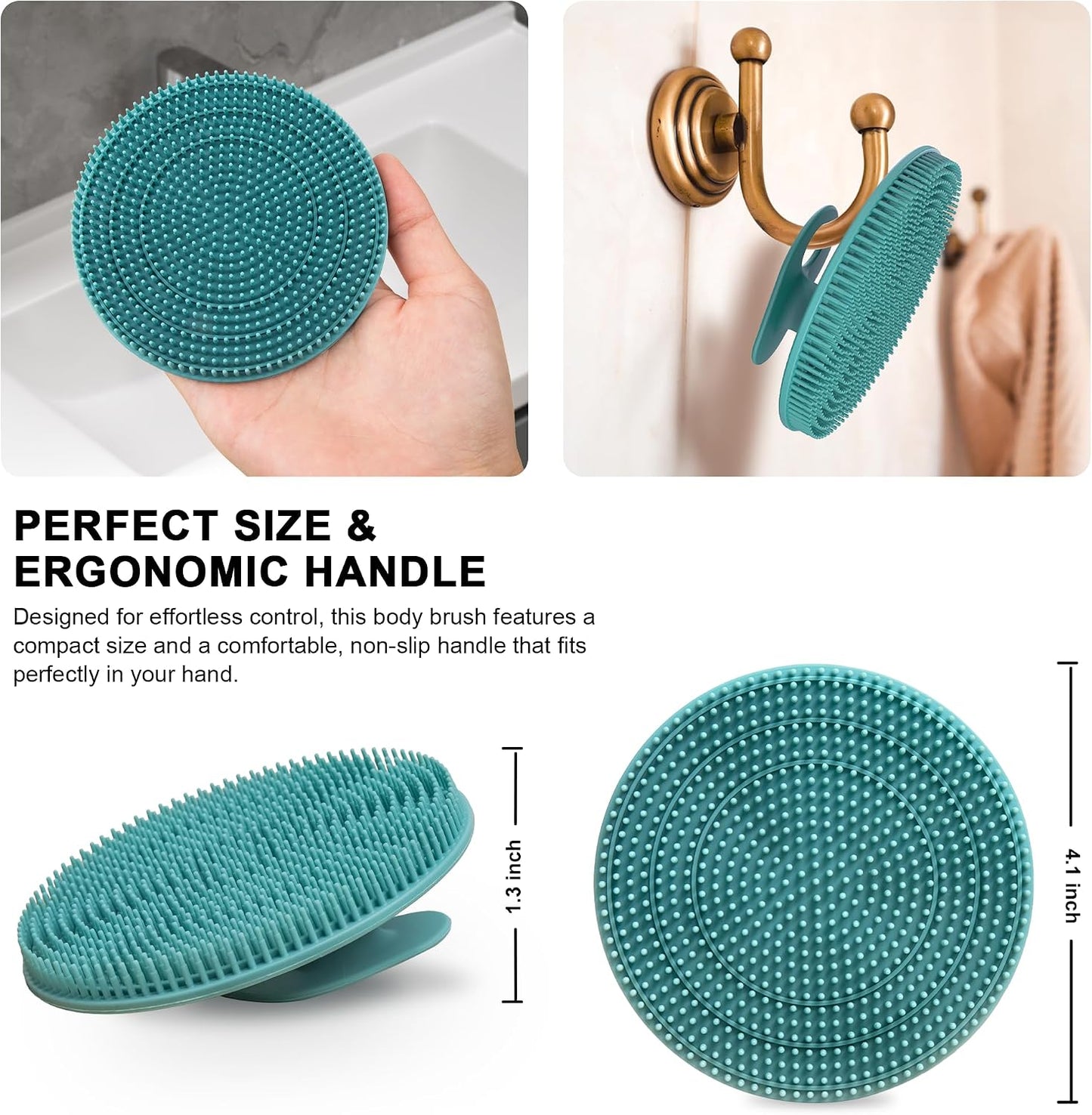 INNERNEED Food-Grade Soft Silicone Body Scrubber Shower Brush Handheld Cleansing Skin Brush, Gentle Exfoliating and Lather Well (Dark Green)