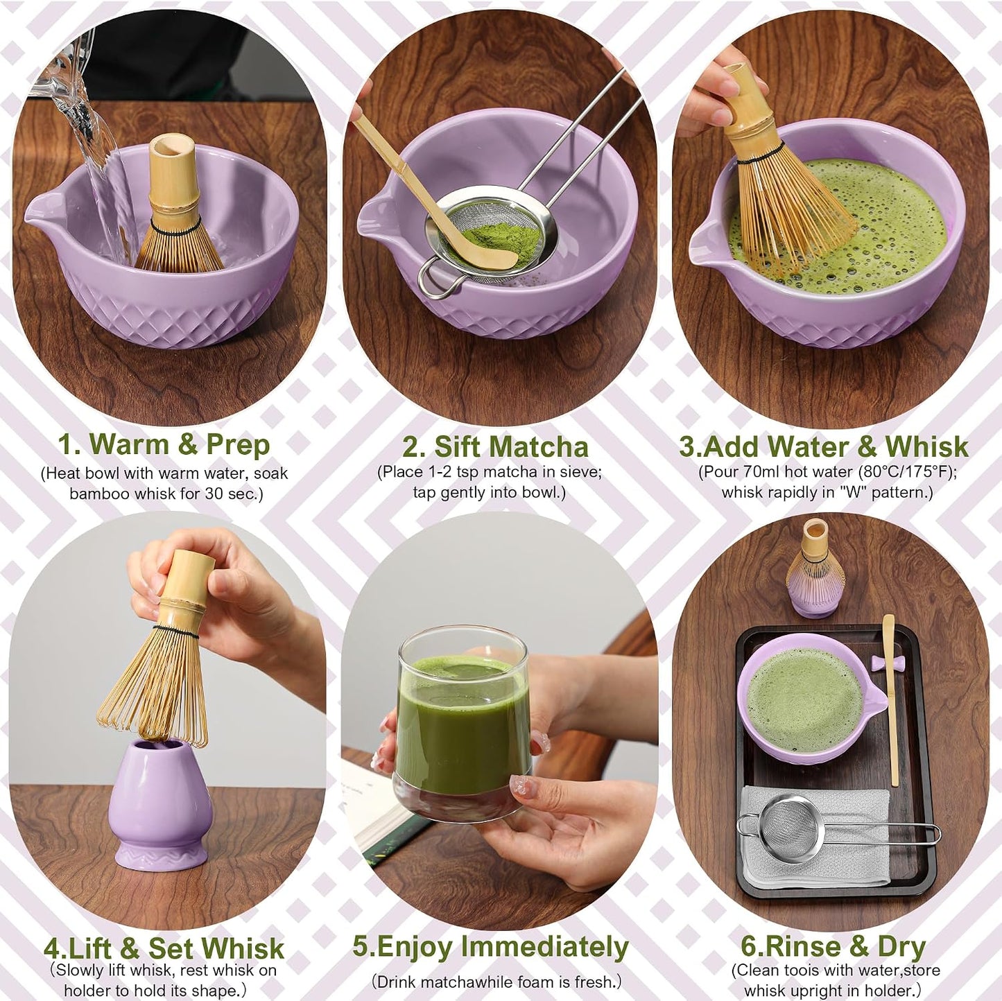 Matcha Whisk Set, 7 Pcs Matcha Kit, Ceramic Matcha Set Includes Matcha Bowl with Spout, Matcha Whisk and Holder, Bamboo Scoop, Scoop Rest, Sifter and Tea Towel (Ceramic White)
