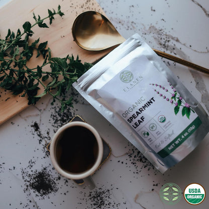 Organic Spearmint Leaves 4 oz. (113g), USDA Certified Organic Spearmint Tea Dried Loose Leaf, Dry Mint, Cut & Sifted
