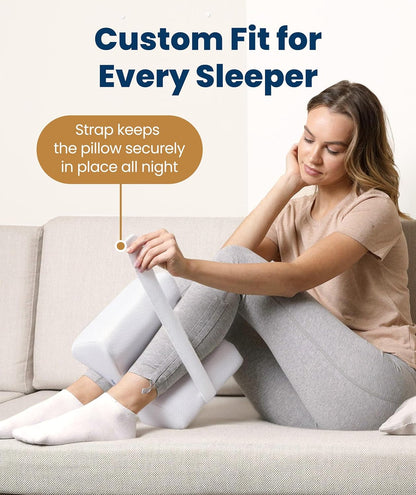 Everlasting Comfort Memory Foam Knee Pillow for Side Sleepers – Sciatica Pain Relief Pillow, Removable Strap Support – Leg Pillows for Sleeping Alignment, Knees, Back & Hip Cushion