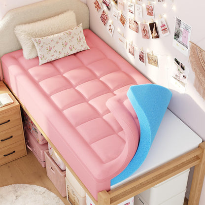 ELEMUSE Twin XL Dorm Dual Layer 3 Inch Memory Foam Mattress Topper for College, Dorm Room Essentials, 2 Inch Cooling Gel Foam and 1 Inch Soft Pillow Top Bed Pad,Back to School Comfortable Support