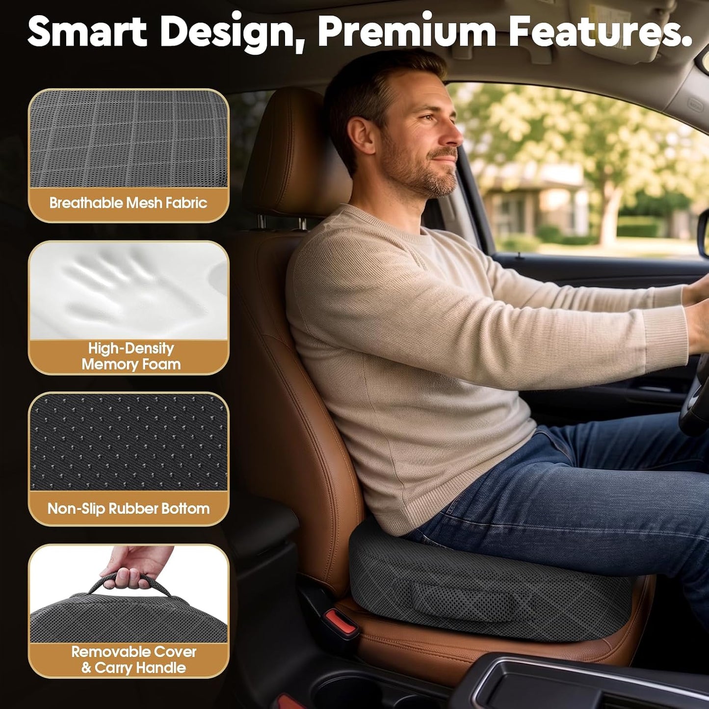 TushGuard Seat Cushion - Memory Foam Sitting Pillow for Office Chair, Car Seat, Airplane, Bleacher - Sciatica & Hip & Coccyx Pain Relief Desk Chair Cushion for Long Sitting Office Workers, Car Drivers