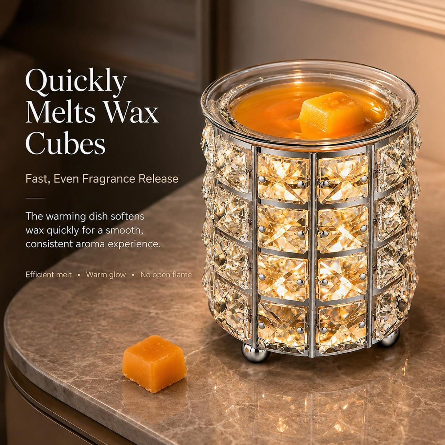 Leyoue Electric Crystal Wax Melt Warmer - Bulb Heating, Elegant Crystal Design, Quickly Melts Wax Blocks, Releases Long-Lasting Fragrance, Perfect Candle Wax Burner and Wax Warmer for Home Decor