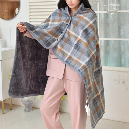 forestfish Fleece Wearable Blanket, Plaid Lap Blanket Comfy Poncho Throw with Buttons for Bed Sofa Office, Grey-White