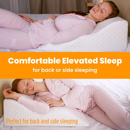 Aeris Wedge Pillow for Sleeping, Acid Reflux, and Snoring - Memory Foam Bed Wedge with 19-Degree Incline - Post-Surgery Recovery, Reading, and Leg Elevation - Removable Machine-Washable Cover