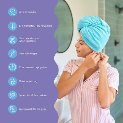 Turbie Twist 2-Pack Microfiber Hair Towel for Beauty, Travel, Gifting - Hair Wrap Turban for Straight, Wavy & Curly Hair - Premium Personal Care - Dark Purple & Light Purple