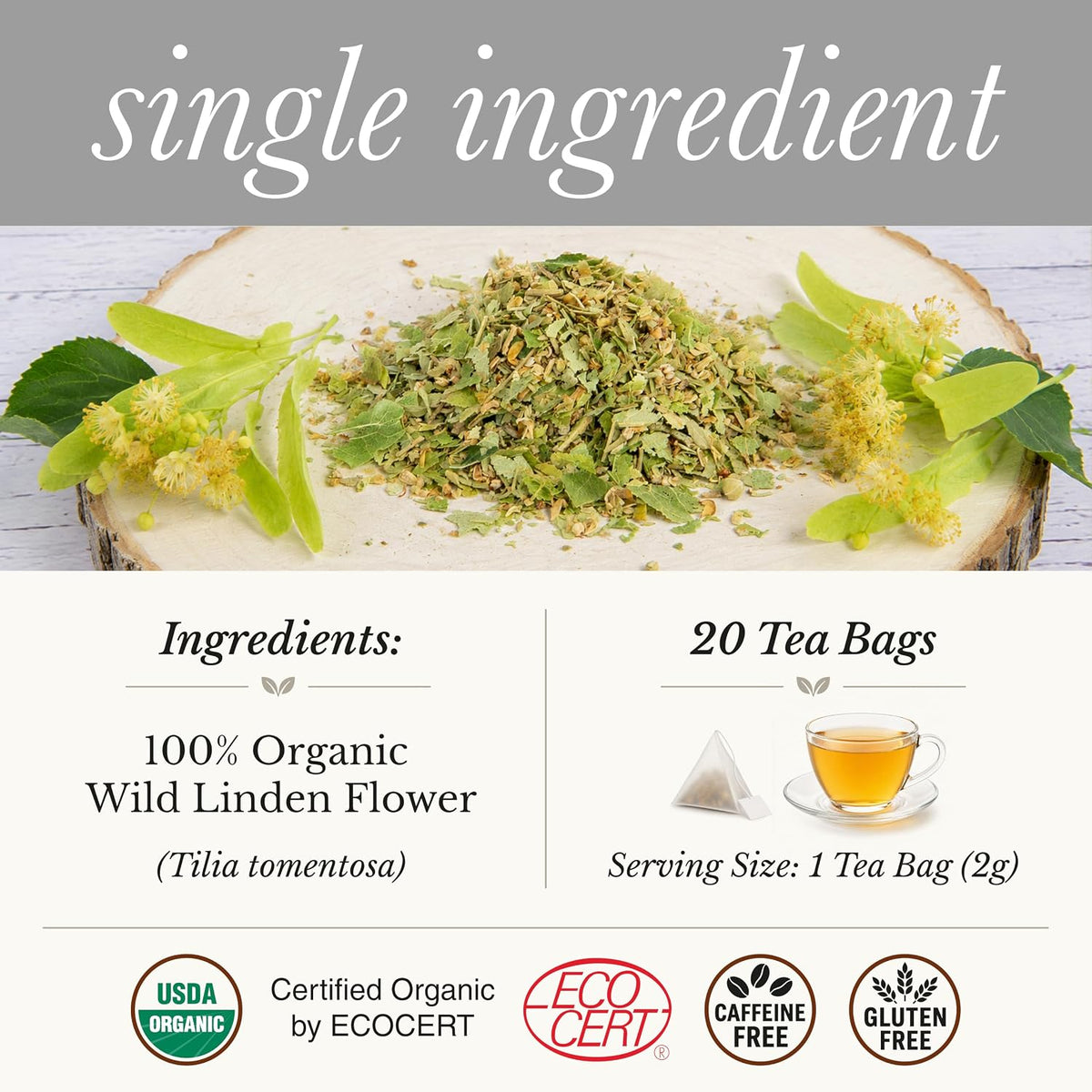 Wild Bliss Linden Tea Organic, Stress Relief, 20 Tea Bags