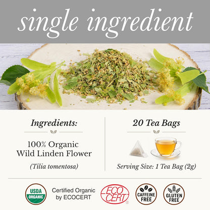 Wild Bliss Linden Tea Organic, Stress Relief, 20 Tea Bags