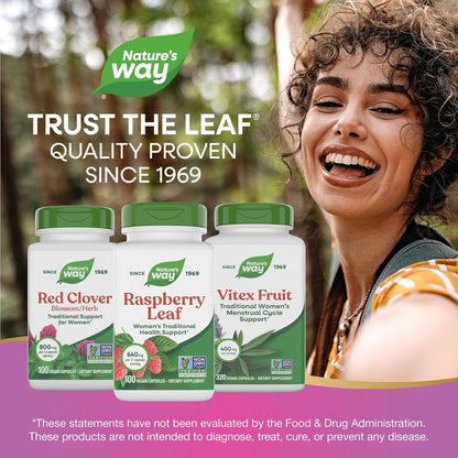 Nature's Way Raspberry Leaf - Traditional Women’s Wellness Supplement for Plant-Based Support* - Traditional Herbal Supplement - Vegan, Gluten-Free & Dairy-Free - 100 Count (50 Servings)