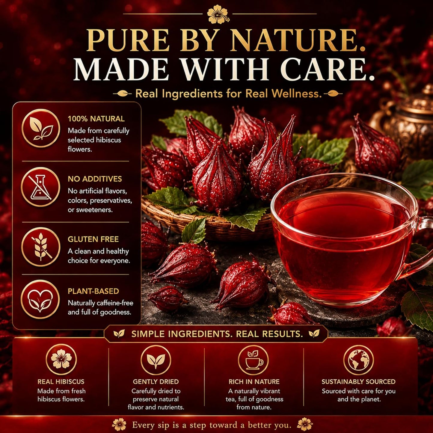 WOTIHA Premium 80 Hibiscus Flower Tea Bags (Flor de Jamaica) - 100% Natural, Tart & Refreshing, Hot or Ice Tea - Rich in Antioxidants, Sugar-Free Caffeine-Free Non-GMO Vegan Gluten-Free.