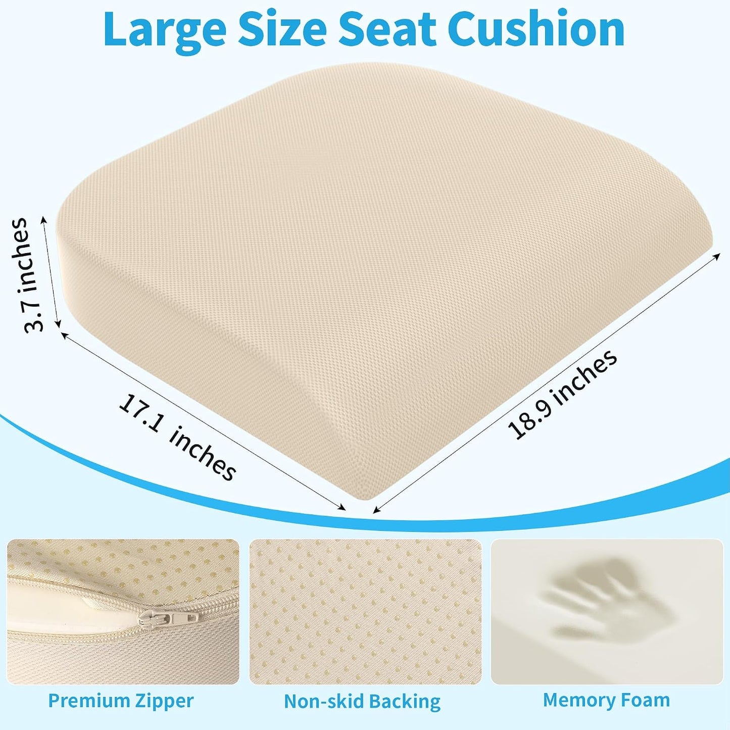 TranquilRelax Large Seat Cushion, Memory Foam Cushion for Long Sitting Hours on Office Chair, Car Seat, Non-Slip Chair Pad for Sciatica, Coccyx, Tailbone Pain Relief & Post-Surgery Recovery (Black)