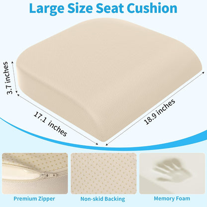 TranquilRelax Large Seat Cushion, Memory Foam Cushion for Long Sitting Hours on Office Chair, Car Seat, Non-Slip Chair Pad for Sciatica, Coccyx, Tailbone Pain Relief & Post-Surgery Recovery (Black)